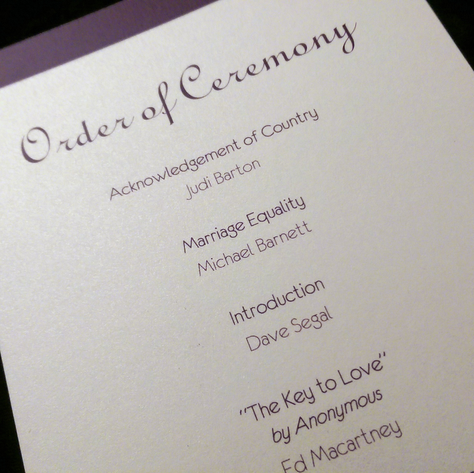 Order of Ceremony - Mel & Ari - Dec 7 2014