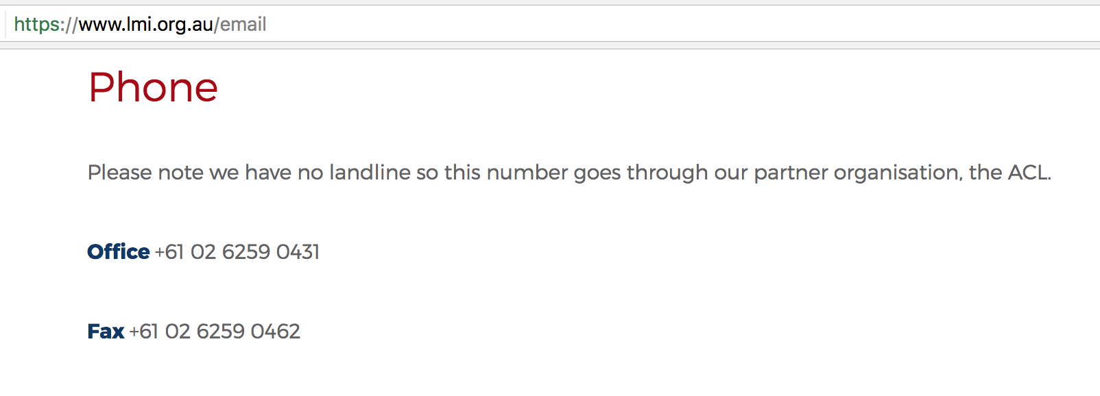 LMI contact phone is the ACL