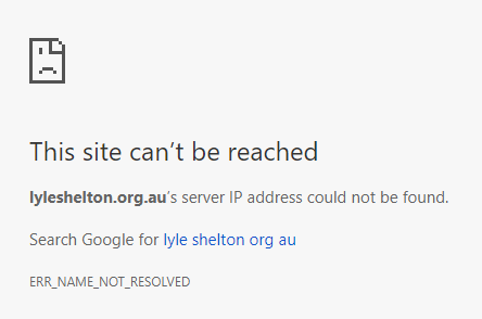lyleshelton.org.au domain can't be reached April 23 2018